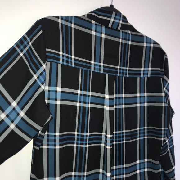 Express The Portofino Shirt Blue Black Plaid - Picture 9 of 10